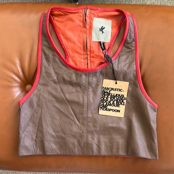One Teaspoon Brown and Red Leather Women’s Top NWT - Picture 1 of 4